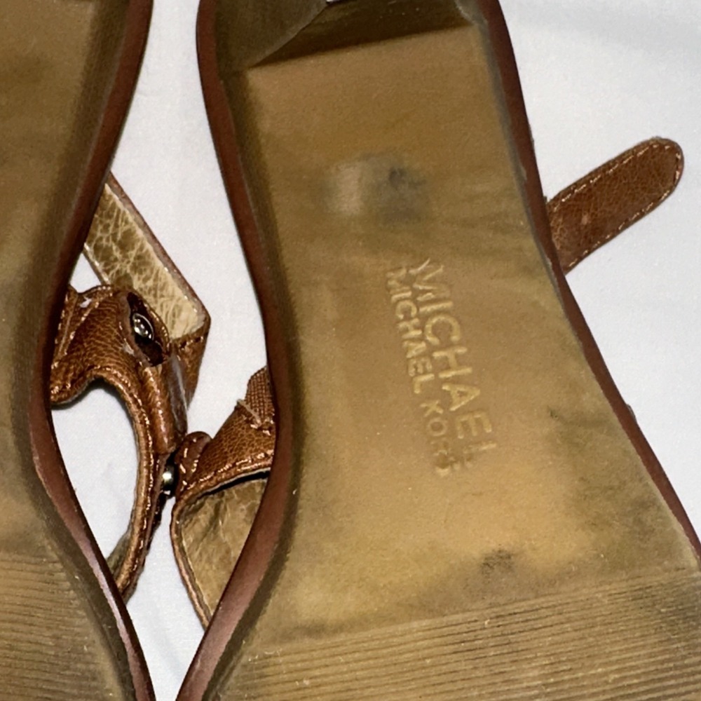 Michael Kors Dayton Sling Brown Open Toe Sandals Heels Women's Strappy SIZE 7.5 - Picture 9 of 11